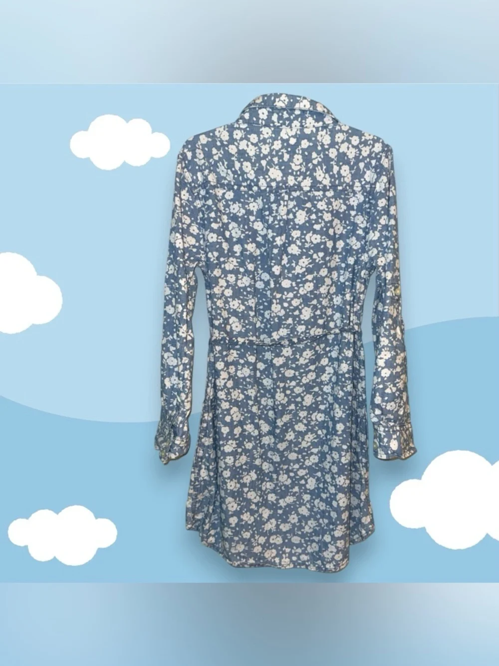 🌺Old Navy Blue Floral Button-Front Denim Dress